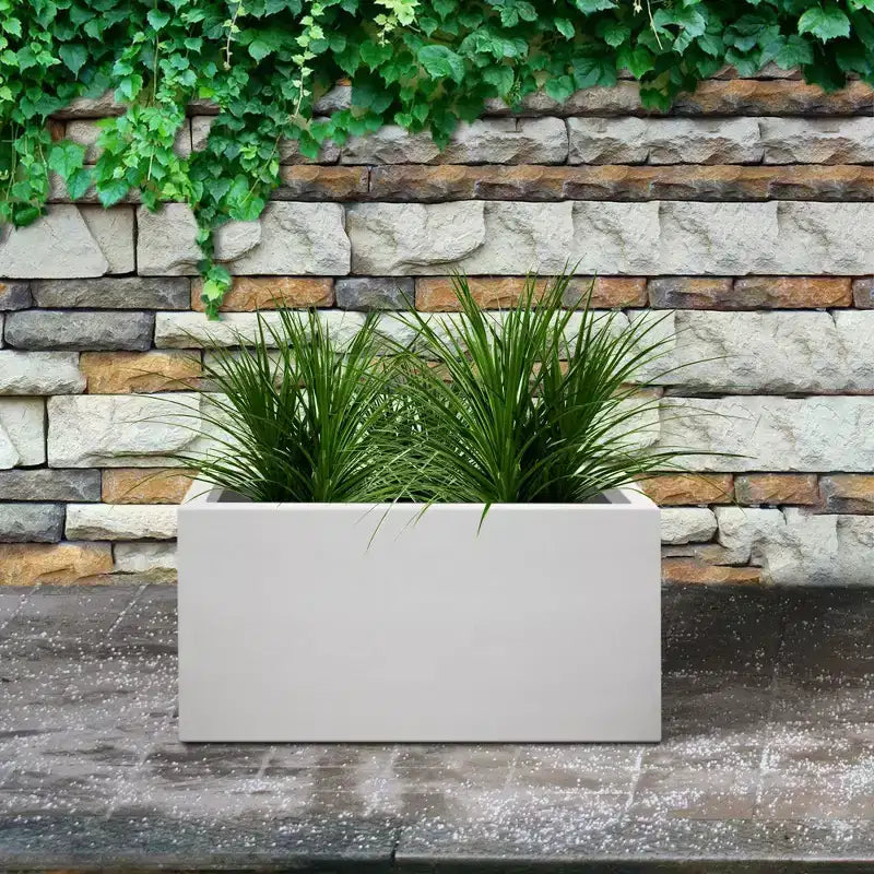 Jardinière d'extérieur rectangulaire en béton blanc craie 32,5 x 80 x 40 cm