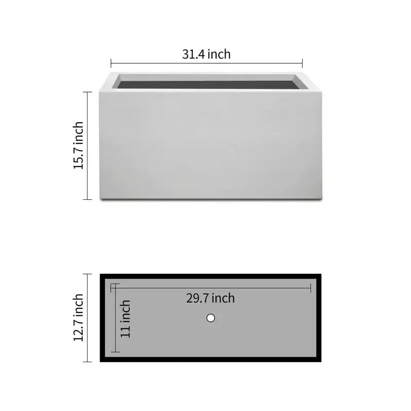 Jardinière d'extérieur rectangulaire en béton blanc craie 32,5 x 80 x 40 cm
