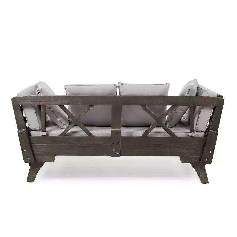 Banquette-lit extensible 82 en bois d'acacia d'extérieur avec coussins