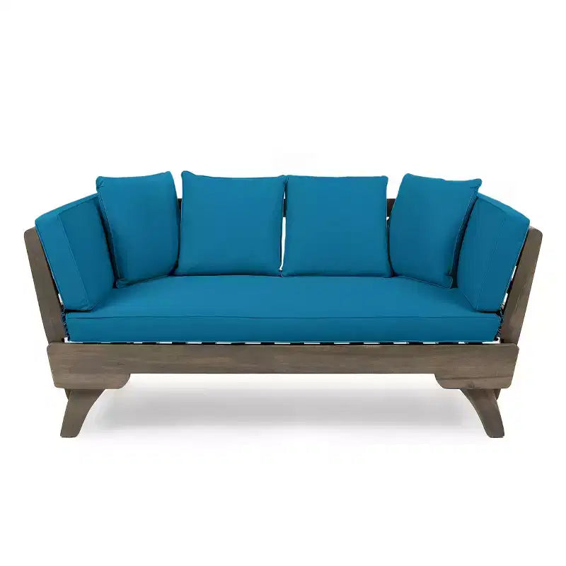 Banquette-lit extensible 82 en bois d'acacia d'extérieur avec coussins