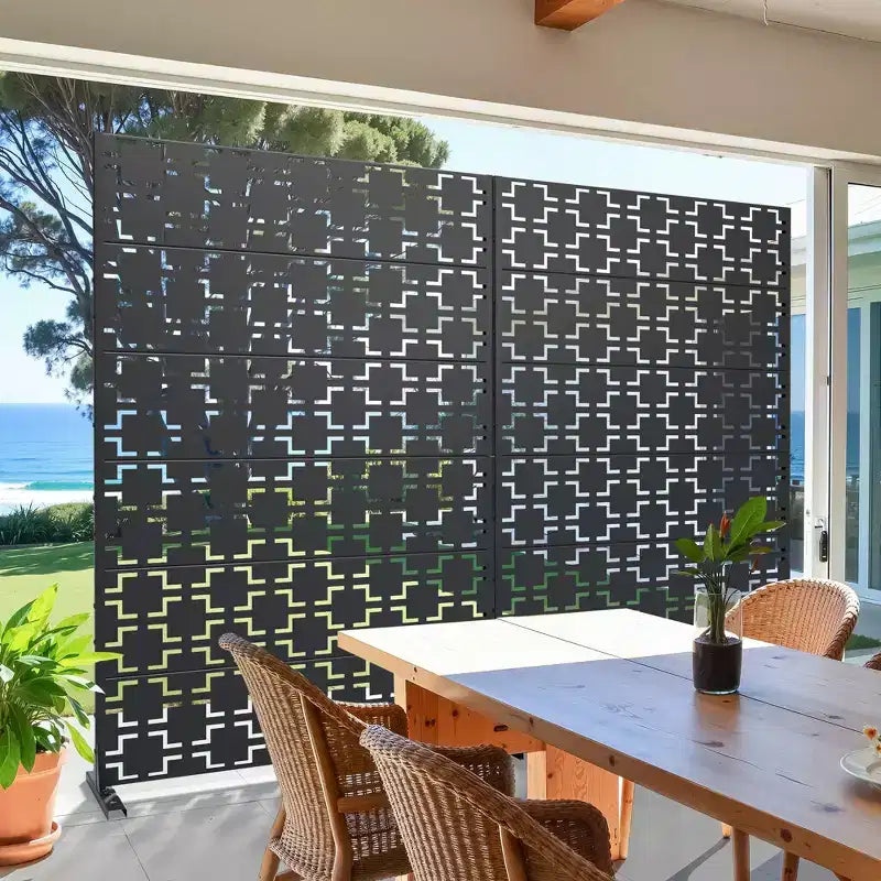 Écran d'intimité extérieur en métal de 183 cm x 119 cm, motif carré, de couleur noire, pour clôture de jardin