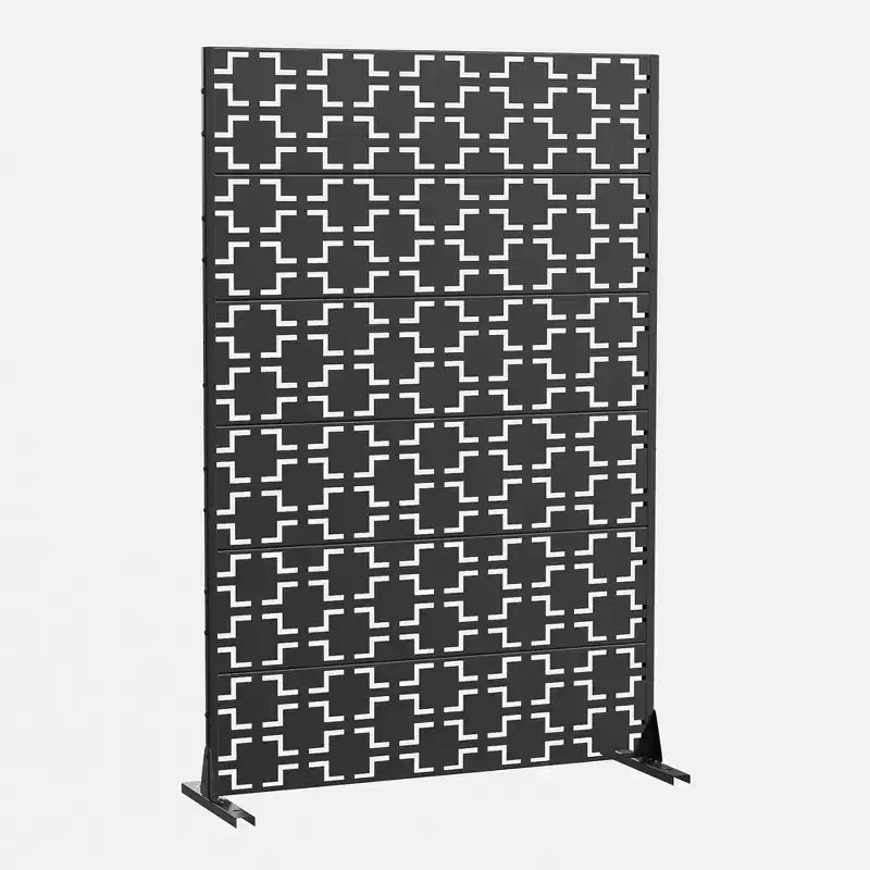 Écran d'intimité extérieur en métal de 183 cm x 119 cm, motif carré, de couleur noire, pour clôture de jardin