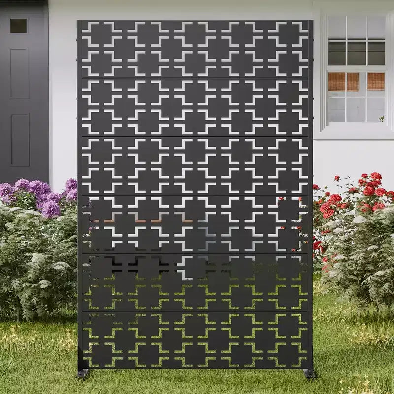 Écran d'intimité extérieur en métal de 183 cm x 119 cm, motif carré, de couleur noire, pour clôture de jardin