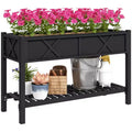 Outsunny Wooden Raised Planter Box, 47 x 22 x 31.5in Raised Flower Bed with Storage Shelf, Drainage Holes and Liner