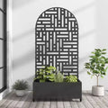 Black Wrought Iron Arch Planting Box with Climbing Rack (Helen Street 01) 183x90x40cm