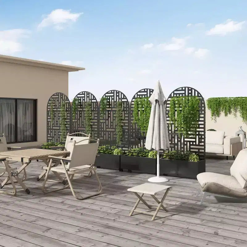 Jardinière arche en fer forgé noir avec treillis 183x90x40cm