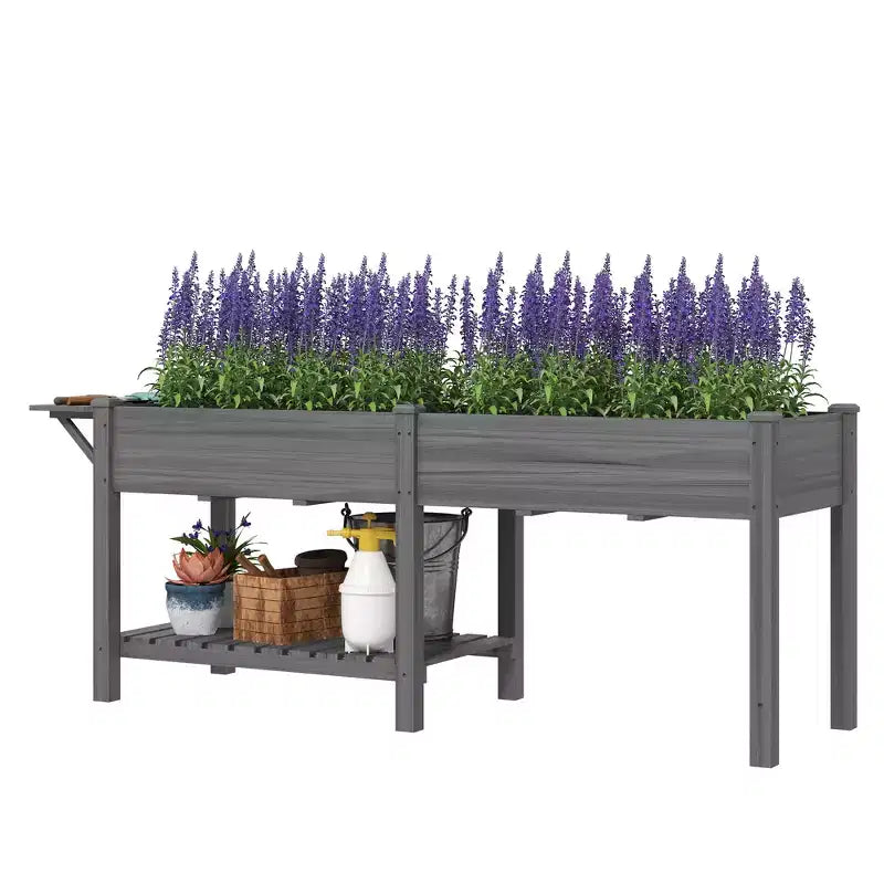 Jardinière surélevée en bois, avec table d'appoint, étagère inférieure, doublures et trous de drainage