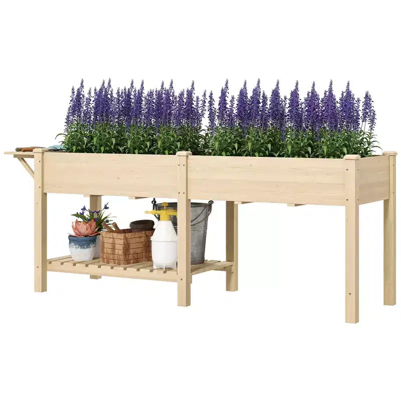 Jardinière surélevée en bois, avec table d'appoint, étagère inférieure, doublures et trous de drainage