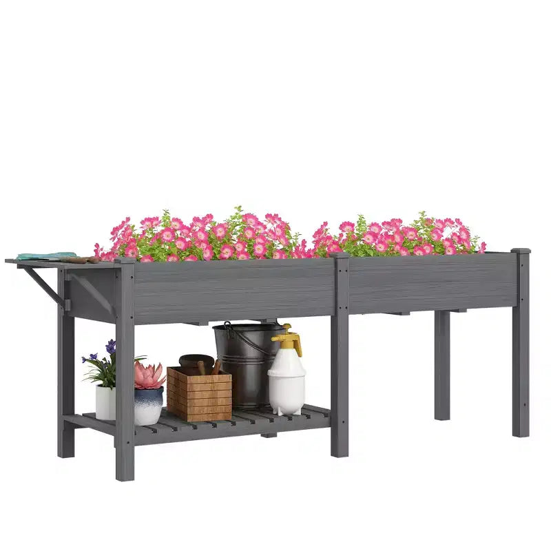 Jardinière surélevée en bois, avec table d'appoint, étagère inférieure, doublures et trous de drainage
