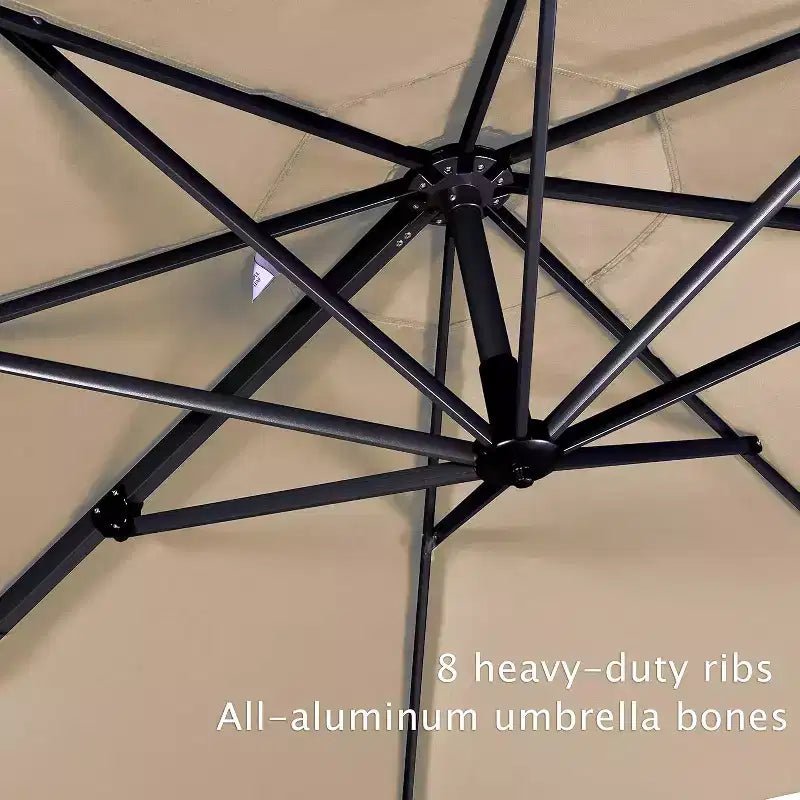 Parasol déporté rond d'extérieur de 3 m, en aluminium avec rotation à 360°, parasol réglable avec base, beige