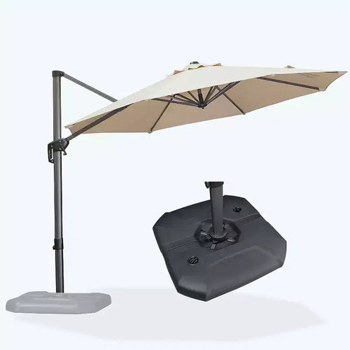 Parasol déporté rond d'extérieur de 3 m, en aluminium avec rotation à 360°, parasol réglable avec base, beige