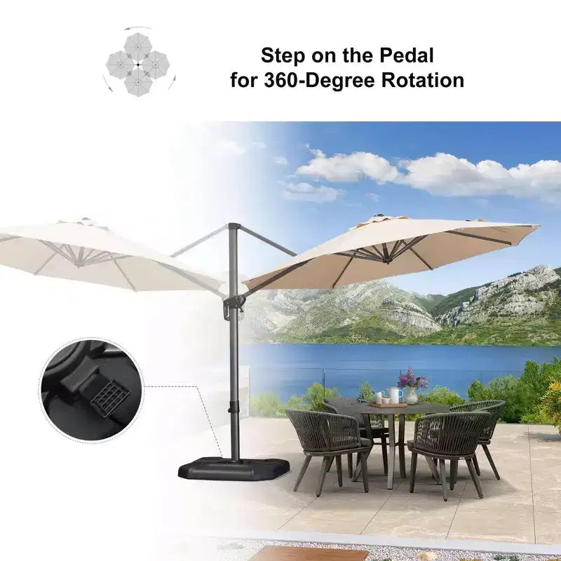 Parasol déporté rond d'extérieur de 3 m, en aluminium avec rotation à 360°, parasol réglable avec base, beige