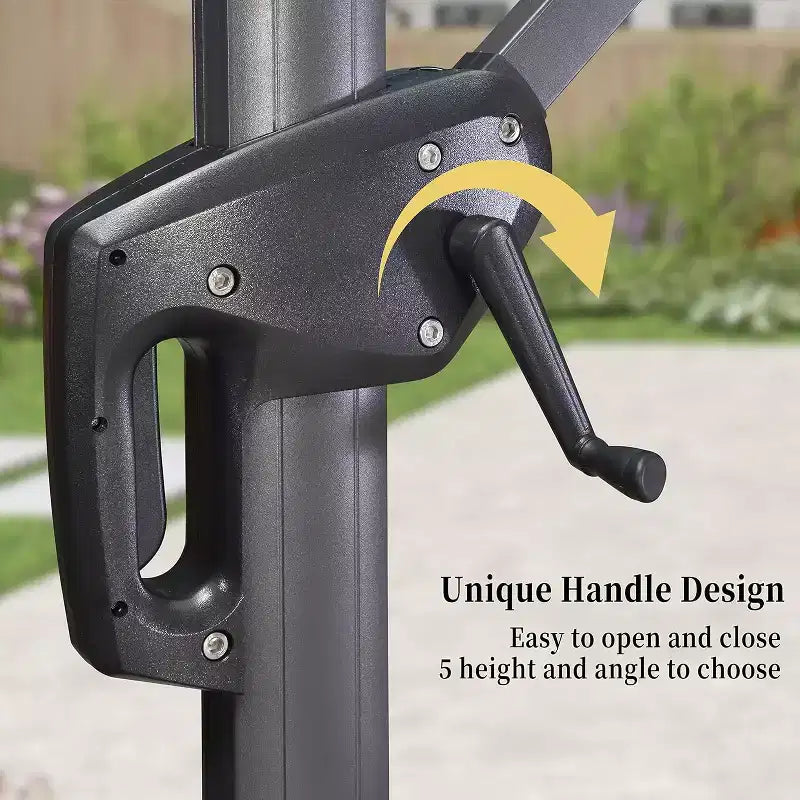Parasol déporté rond d'extérieur de 3 m, en aluminium avec rotation à 360°, parasol réglable avec base, beige