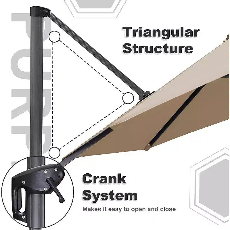 Parasol déporté rond d'extérieur de 3 m, en aluminium avec rotation à 360°, parasol réglable avec base, beige