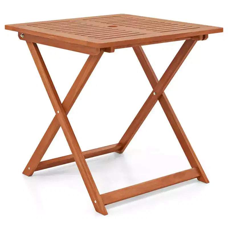 Costway 1/2 PCS 29.5 x 29.5 Patio Dining Table with Teak Painting 2 Umbrella Hole for Balcony