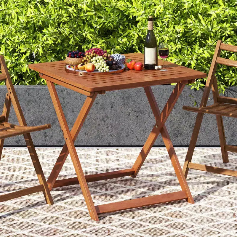 Table de salle à manger de patio de 29,5 x 29,5 avec peinture teck et 2 trous de parasol pour balcon