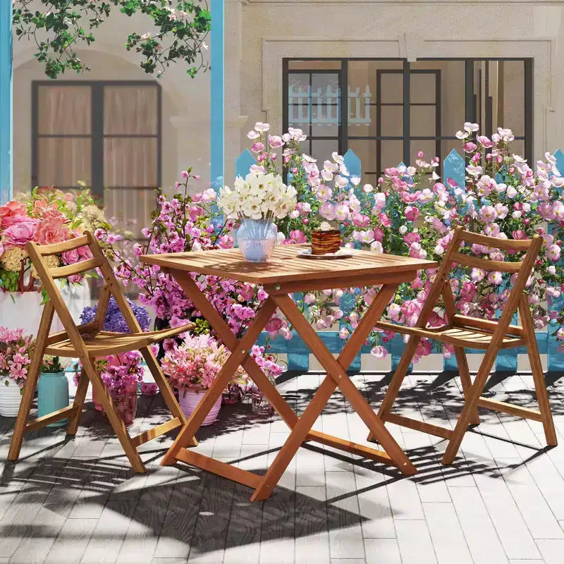 Table de salle à manger de patio de 29,5 x 29,5 avec peinture teck et 2 trous de parasol pour balcon