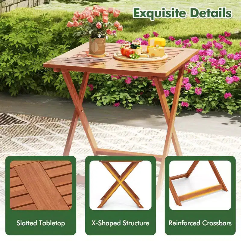 Table de salle à manger de patio de 29,5 x 29,5 avec peinture teck et 2 trous de parasol pour balcon