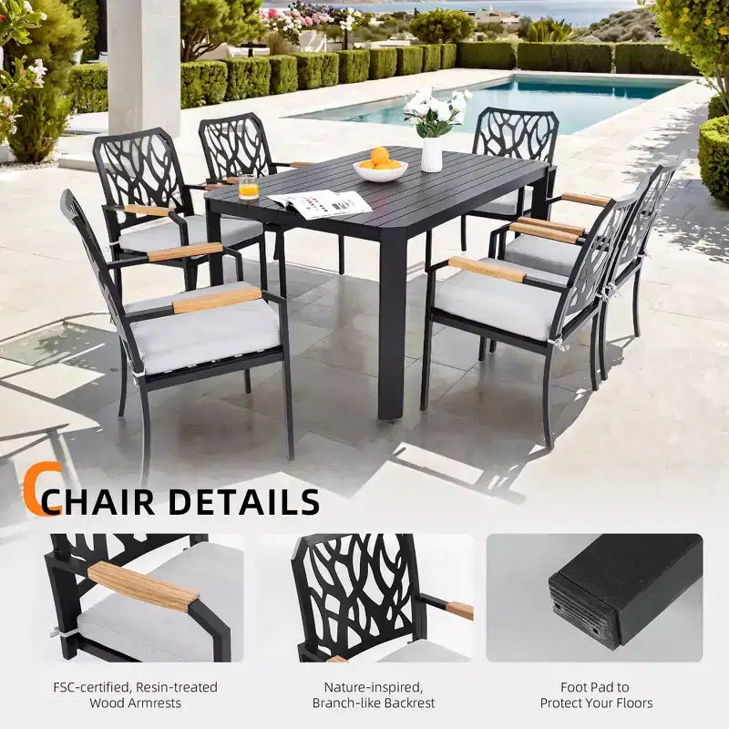 Chaises de salle à manger en aluminium avec coussins pour le patio