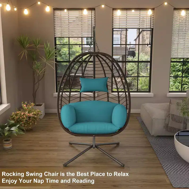 Chaise suspendue œuf d'intérieur/extérieur en rotin avec support métallique, balançoire hamac avec appuie-tête rembourré, capacité de 220 kg