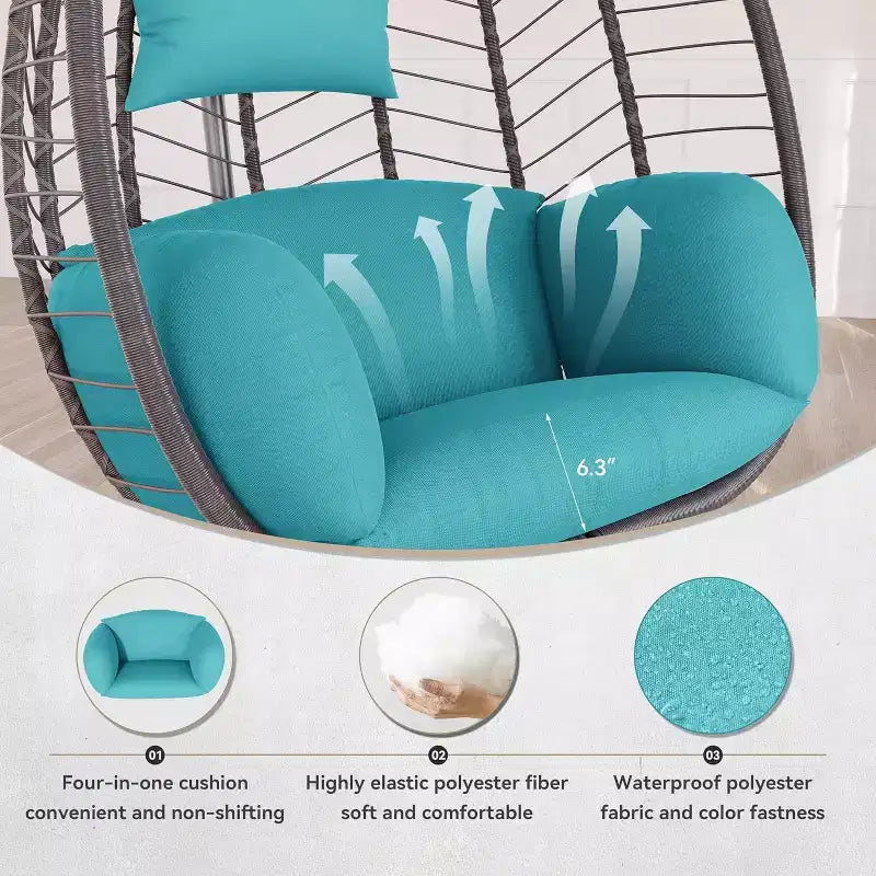 Chaise suspendue œuf d'intérieur/extérieur en rotin avec support métallique, balançoire hamac avec appuie-tête rembourré, capacité de 220 kg