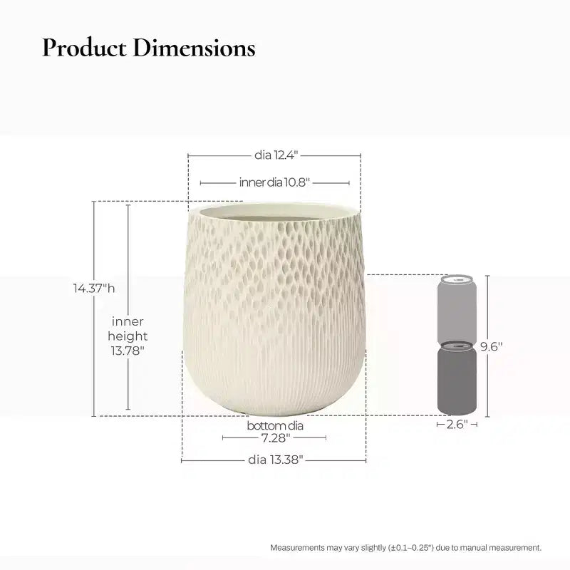 Jardinière ronde antique blanc cassé, texture dégradée foncée à claire, design conique