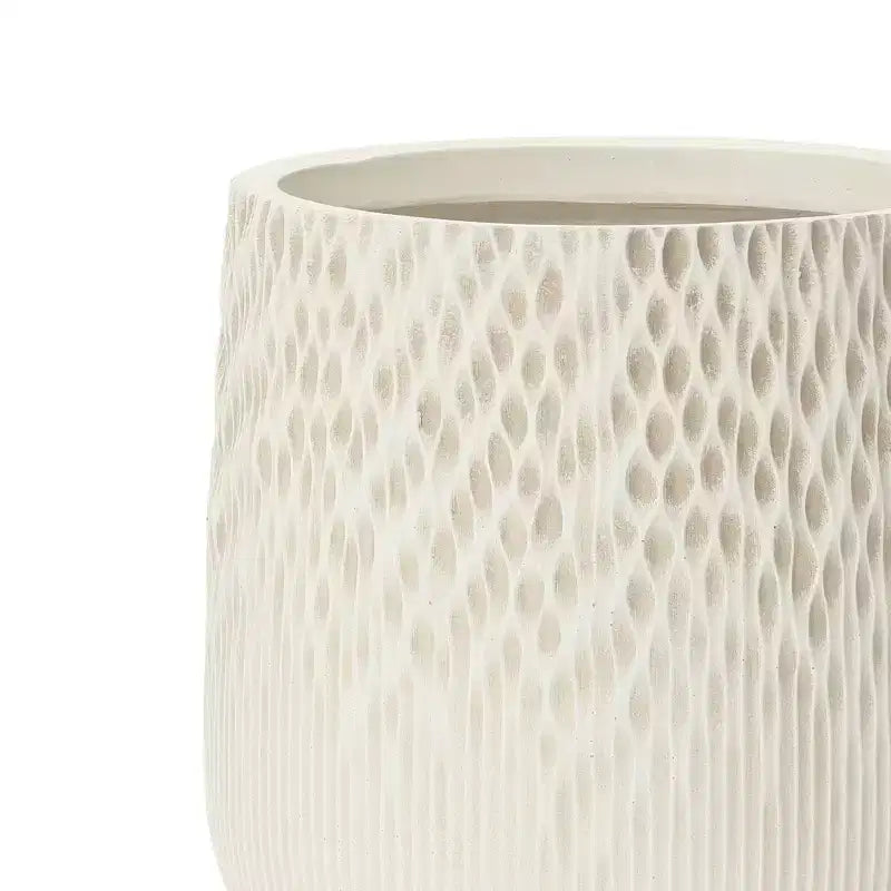 Jardinière ronde antique blanc cassé, texture dégradée foncée à claire, design conique