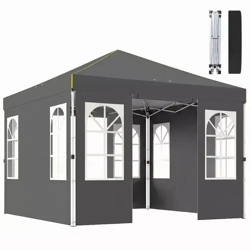 Outsunny 9.6 x 9.6 ft Pop Up Canopy Tent with Sidewalls, One Push Setup, UPF50+ Outdoor Portable Instant Canopy Shelter with Sandbags
