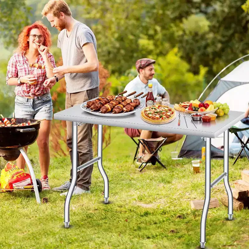 Folding Stainless Steel Work Table, 48x30 Inch Heavy Duty Portable Prep Table with 400lb Capacity for Kitchen Garage Restaurant