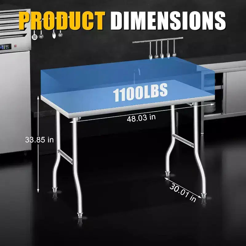Table de travail pliante en acier inoxydable, 122 x 76 cm, table de préparation portable robuste avec capacité de 180 kg pour cuisine, garage, restaurant