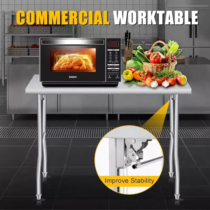 Table de travail pliante en acier inoxydable, 122 x 76 cm, table de préparation portable robuste avec capacité de 180 kg pour cuisine, garage, restaurant