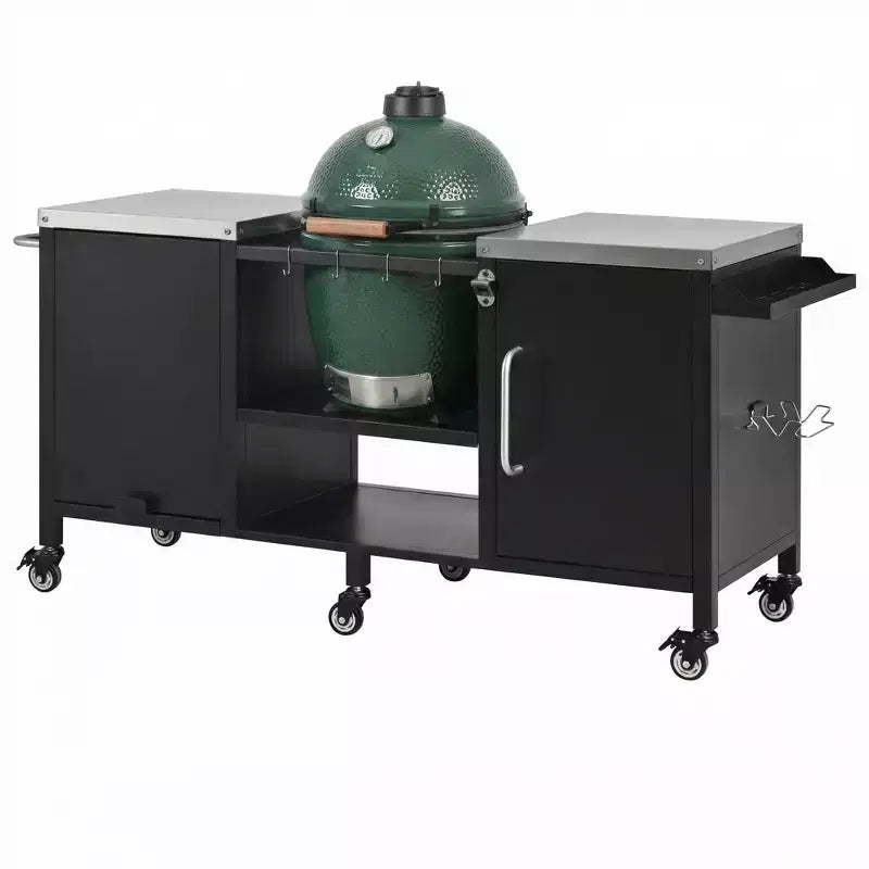 Dessert de barbecue extérieur grand format de 183 cm, îlot de cuisine avec comptoir en acier inoxydable, table pliante et armoires de rangement - Noir