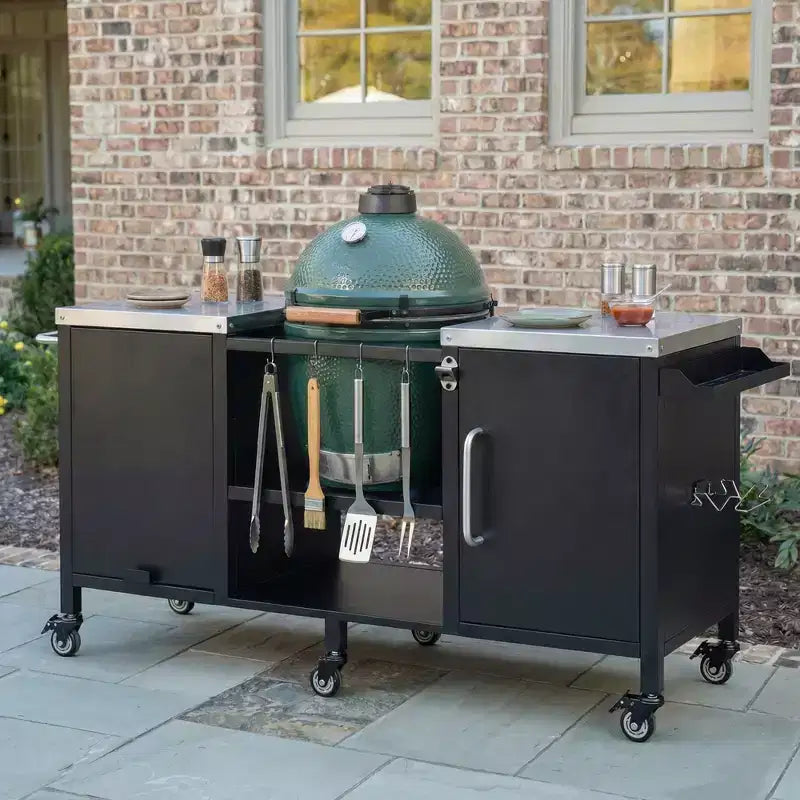 Dessert de barbecue extérieur grand format de 183 cm, îlot de cuisine avec comptoir en acier inoxydable, table pliante et armoires de rangement - Noir