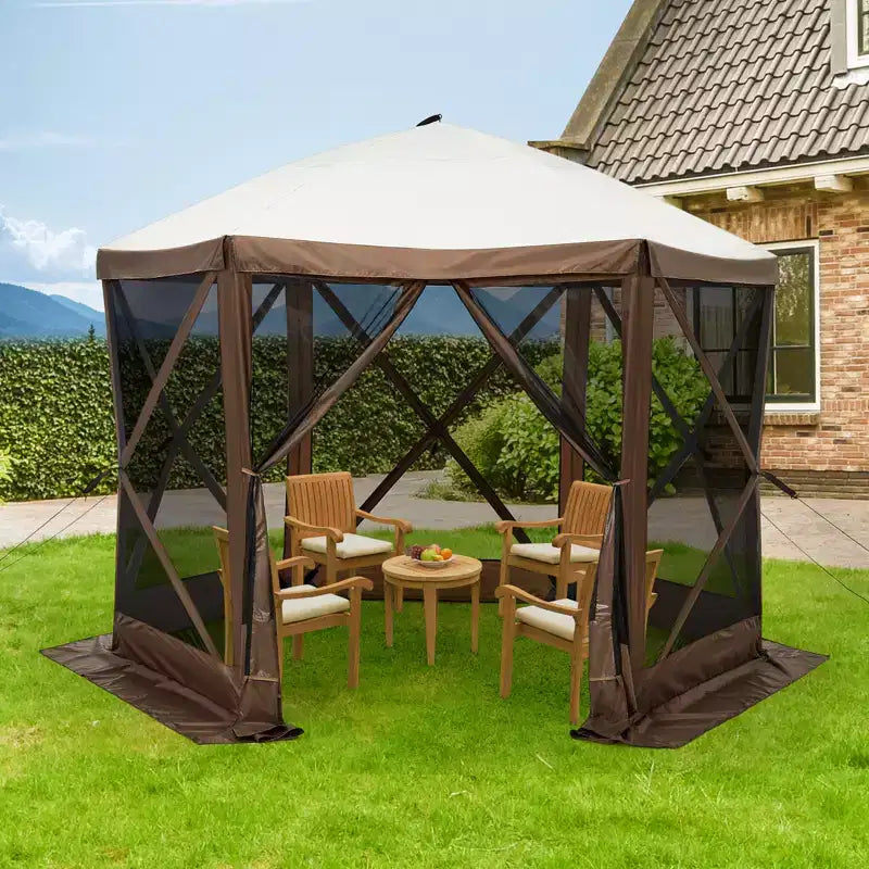 Pop-Up Gazebo Tent with Full Mesh Walls - Instant 6-Sided Sun Shelter with Mosquito Netting, Includes Rolling Carry Bag for Patio, Lawn & Camping