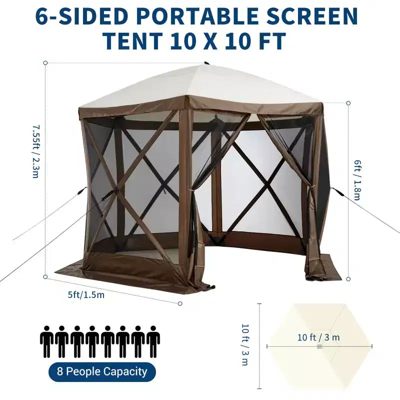 Tente avec parois entièrement en maille – Abri solaire instantané à 6 côtés avec moustiquaire, sac de transport à roulettes inclus pour patio, pelouse et camping
