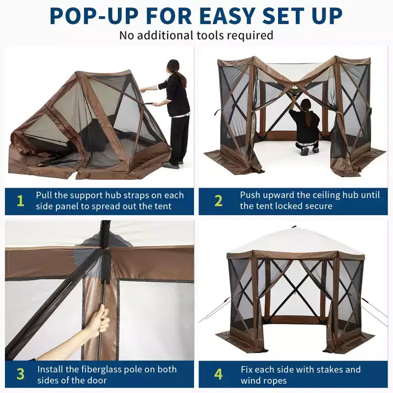Tente avec parois entièrement en maille – Abri solaire instantané à 6 côtés avec moustiquaire, sac de transport à roulettes inclus pour patio, pelouse et camping