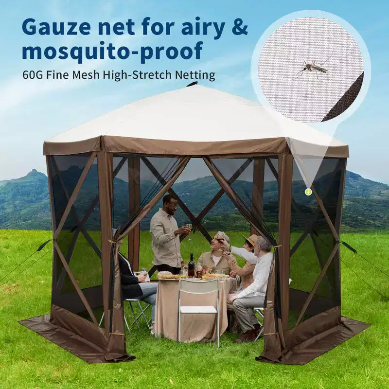 Tente avec parois entièrement en maille – Abri solaire instantané à 6 côtés avec moustiquaire, sac de transport à roulettes inclus pour patio, pelouse et camping