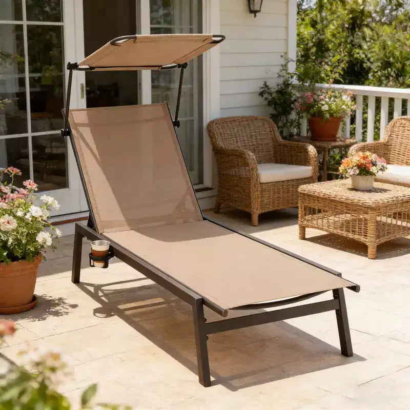 Chaise longue de jardin inclinable avec parasol réglable et 6 positions