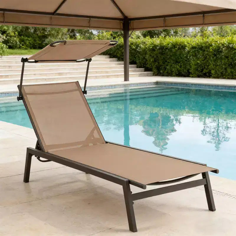 Chaise longue de jardin inclinable avec parasol réglable et 6 positions
