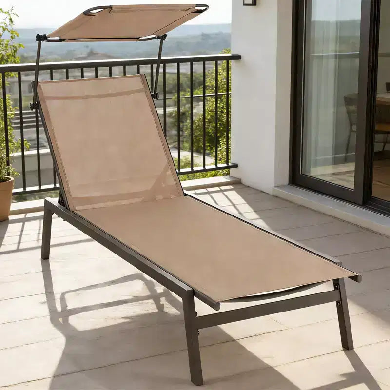 Chaise longue de jardin inclinable avec parasol réglable et 6 positions