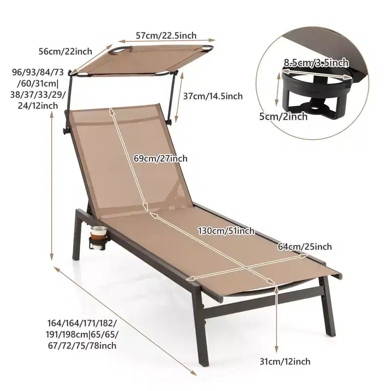 Chaise longue de jardin inclinable avec parasol réglable et 6 positions
