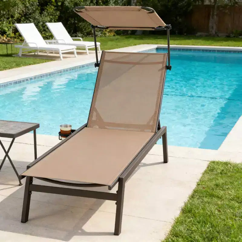 Chaise longue de jardin inclinable avec parasol réglable et 6 positions