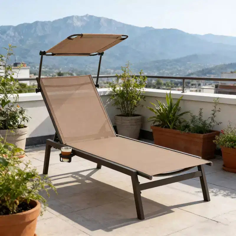 Chaise longue de jardin inclinable avec parasol réglable et 6 positions