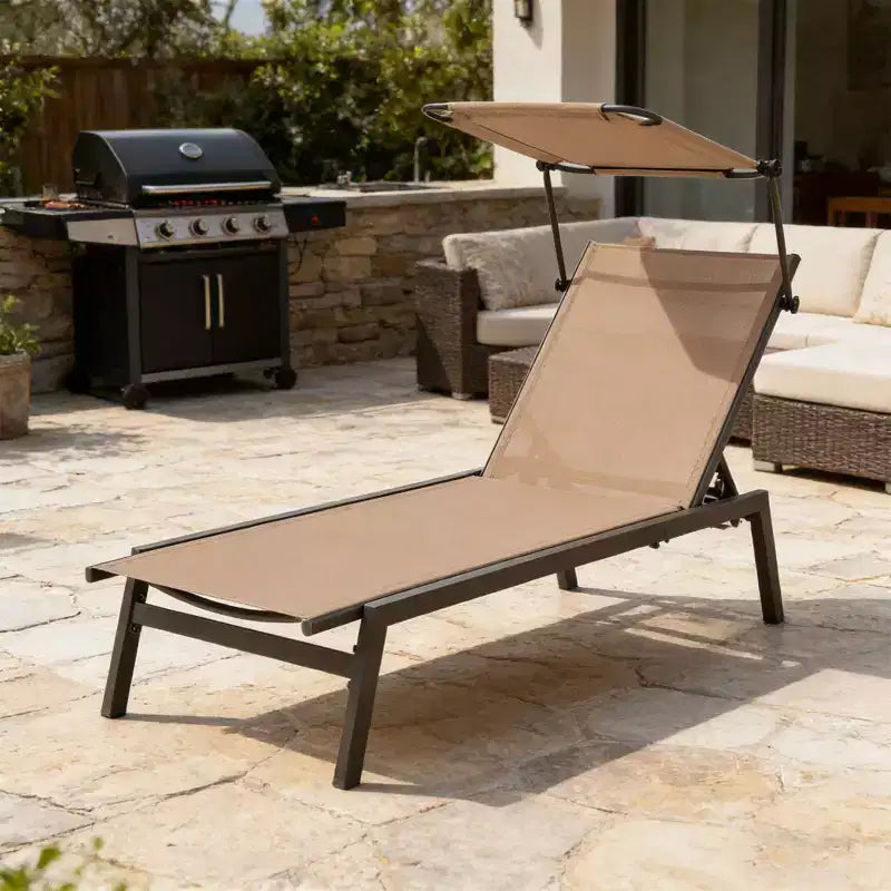 Chaise longue de jardin inclinable avec parasol réglable et 6 positions