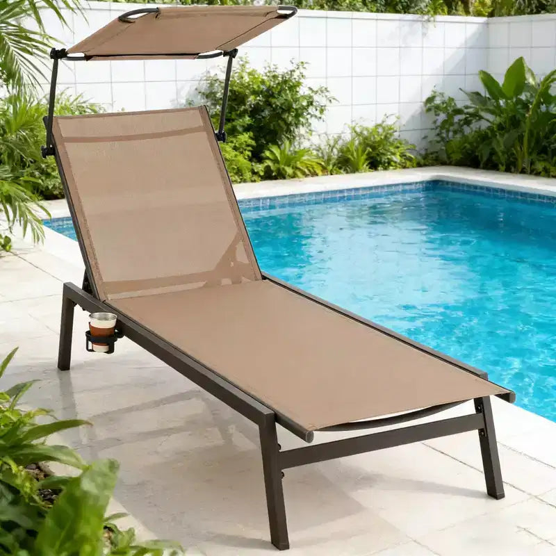 Chaise longue de jardin inclinable avec parasol réglable et 6 positions