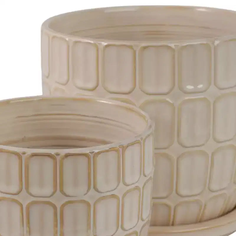 Jardinière décorative à motif squoval avec soucoupe – Pots de fleurs pour intérieur et extérieur, 7, 6, ivoire