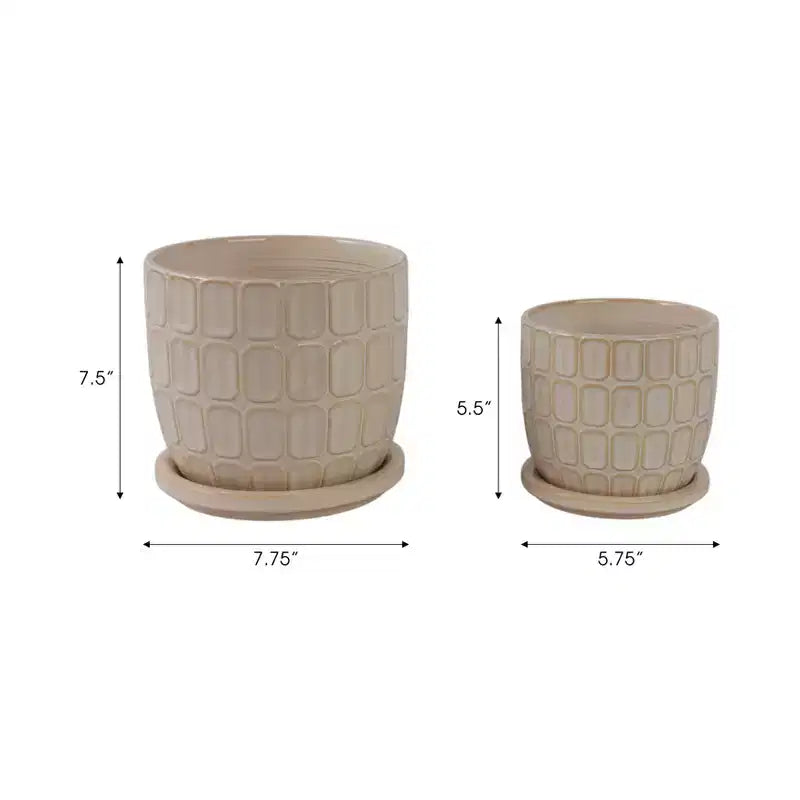 Jardinière décorative à motif squoval avec soucoupe – Pots de fleurs pour intérieur et extérieur, 7, 6, ivoire