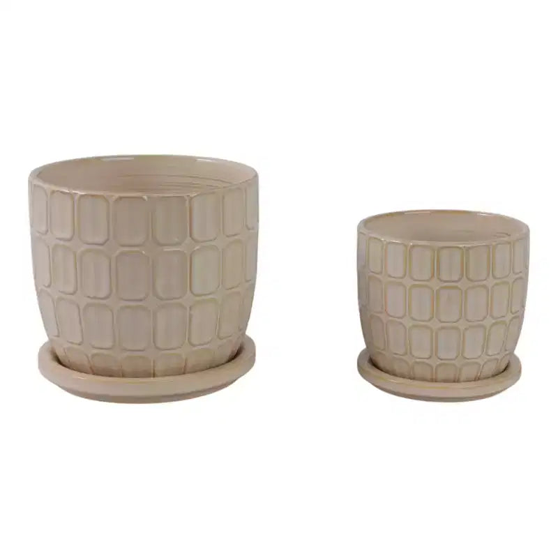 Jardinière décorative à motif squoval avec soucoupe – Pots de fleurs pour intérieur et extérieur, 7, 6, ivoire