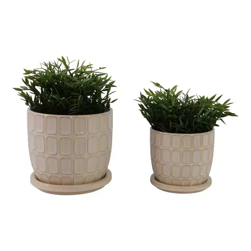 Jardinière décorative à motif squoval avec soucoupe – Pots de fleurs pour intérieur et extérieur, 7, 6, ivoire