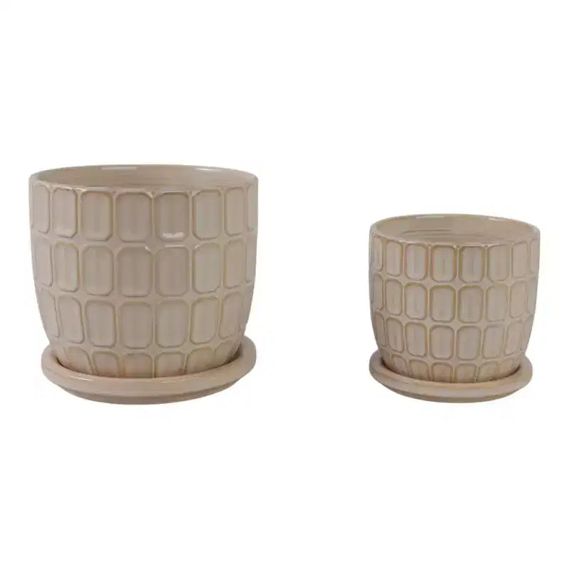 Jardinière décorative à motif squoval avec soucoupe – Pots de fleurs pour intérieur et extérieur, 7, 6, ivoire